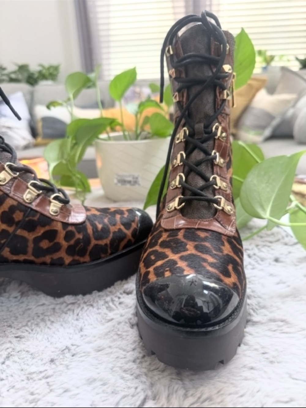 Michael Kors Khloe Mixed-Media Combat Boots - Picture 8 of 10